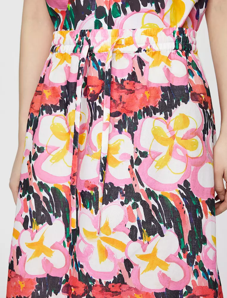 A-Line Printed Midi Waist Skirt