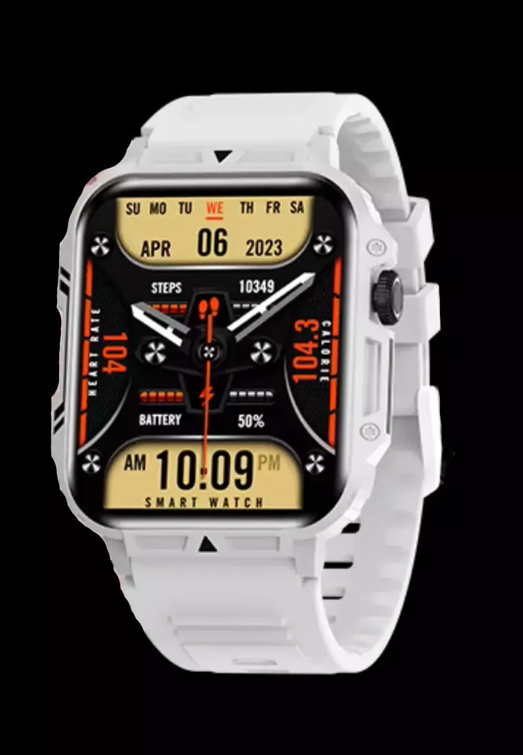 Unisex IOS/Android White SmartWatch with White Rubber Strap