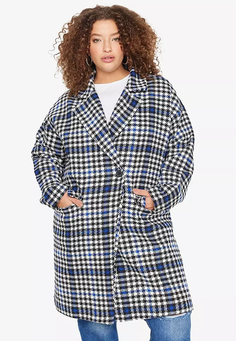 Plus size 2024 check coat