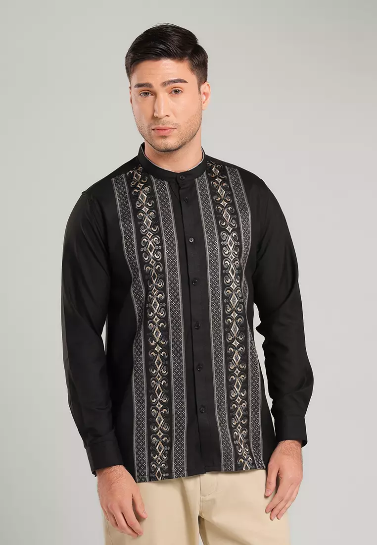 MOC Kemeja Koko Lengan Panjang Pria NIKOLAI - BLACK