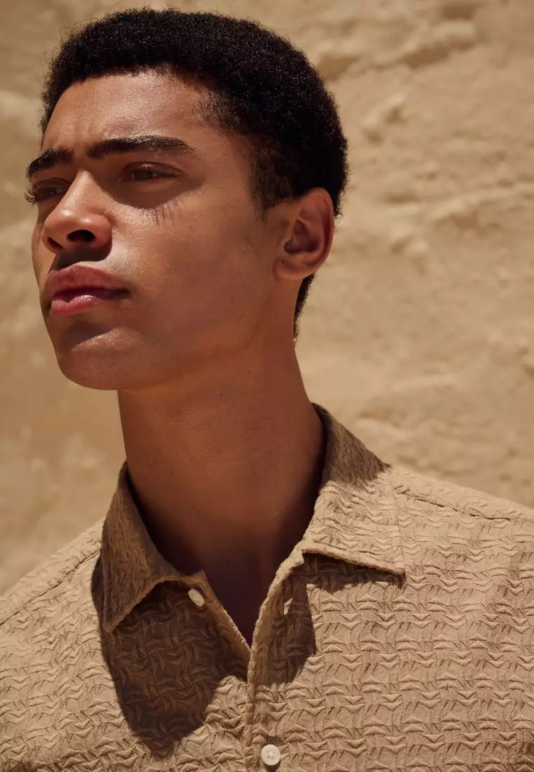 100% Cotton Waffle Texture Short Sleeve Shirt