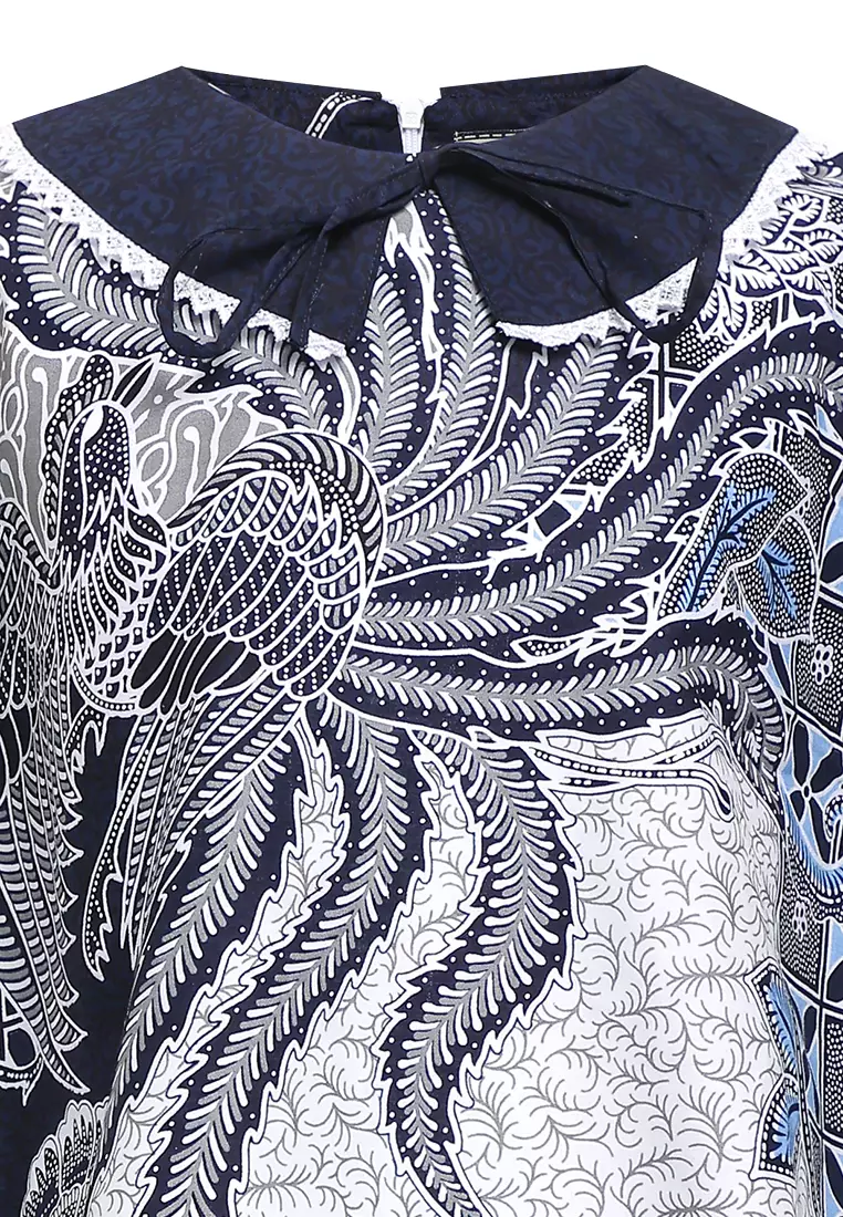 Blouse Blus Anak Perempuan Bernanda Navy Batik Junior Girl Casual Lengan Pendek