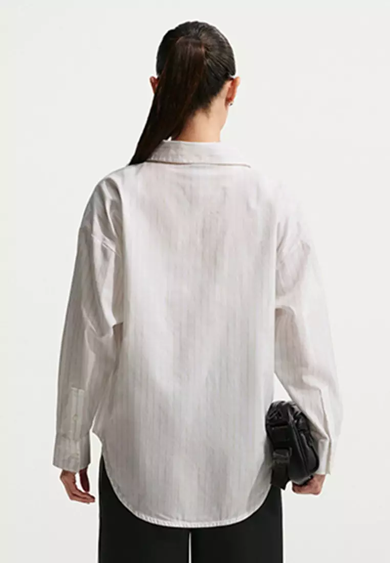 Sportswear Chill Poplin Oversized Woven Long-Sleeves Striped Top