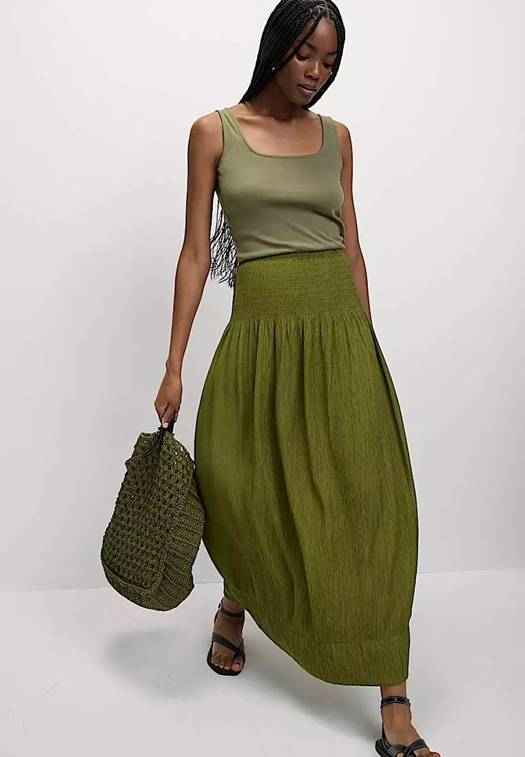 Crinkle Textured Midaxi Circle Skirt