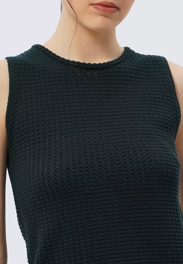 Round Neck Sleeveless Knit Top DARK GREEN