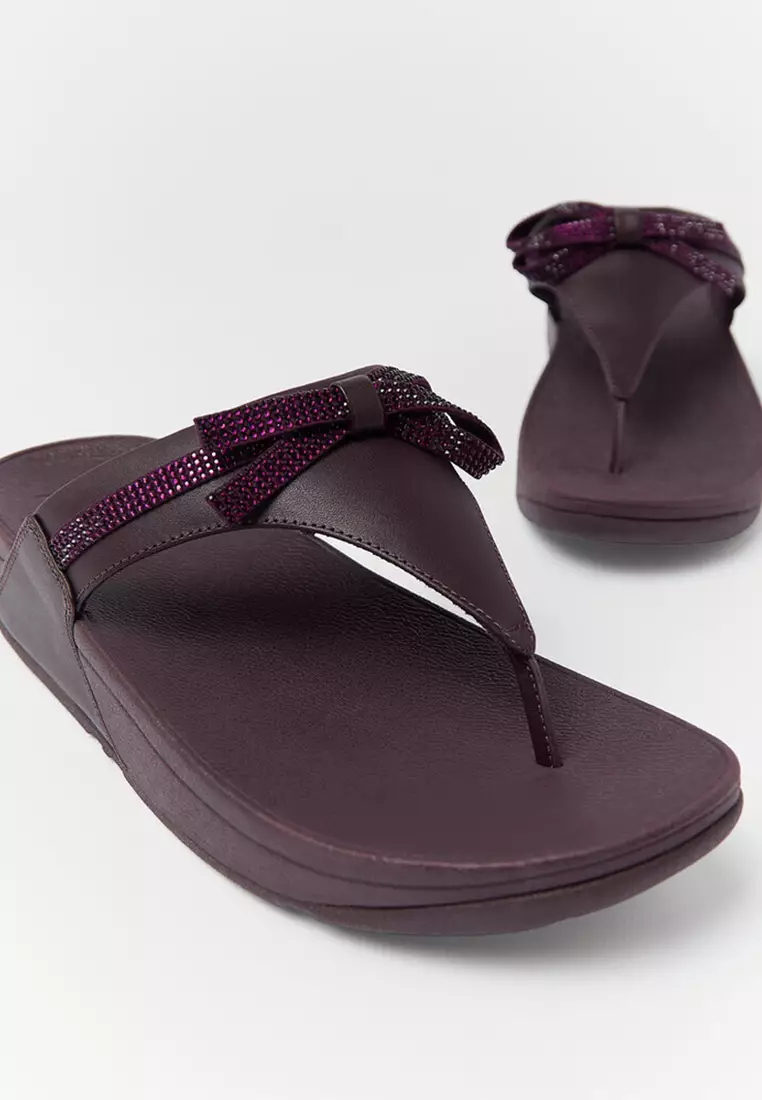 Lulu Glitz-bow Leather Toe-post Sandals