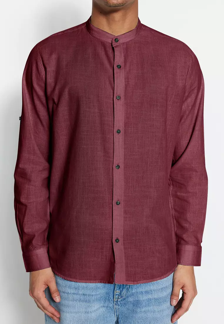 Slim Fit Grandad Collar Shirt