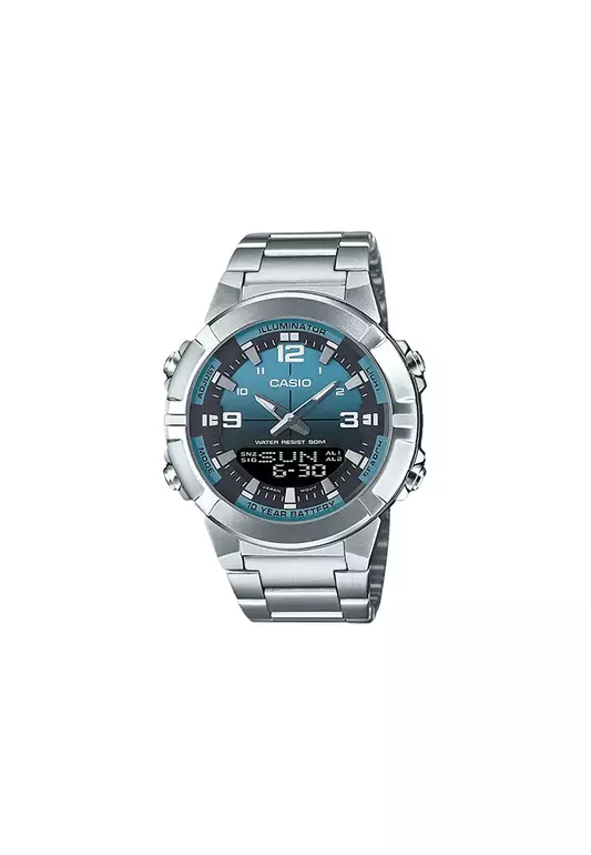 AMW-870DA-2A2V Men Analog-Digital Watch Silver Stainless Steel Strap