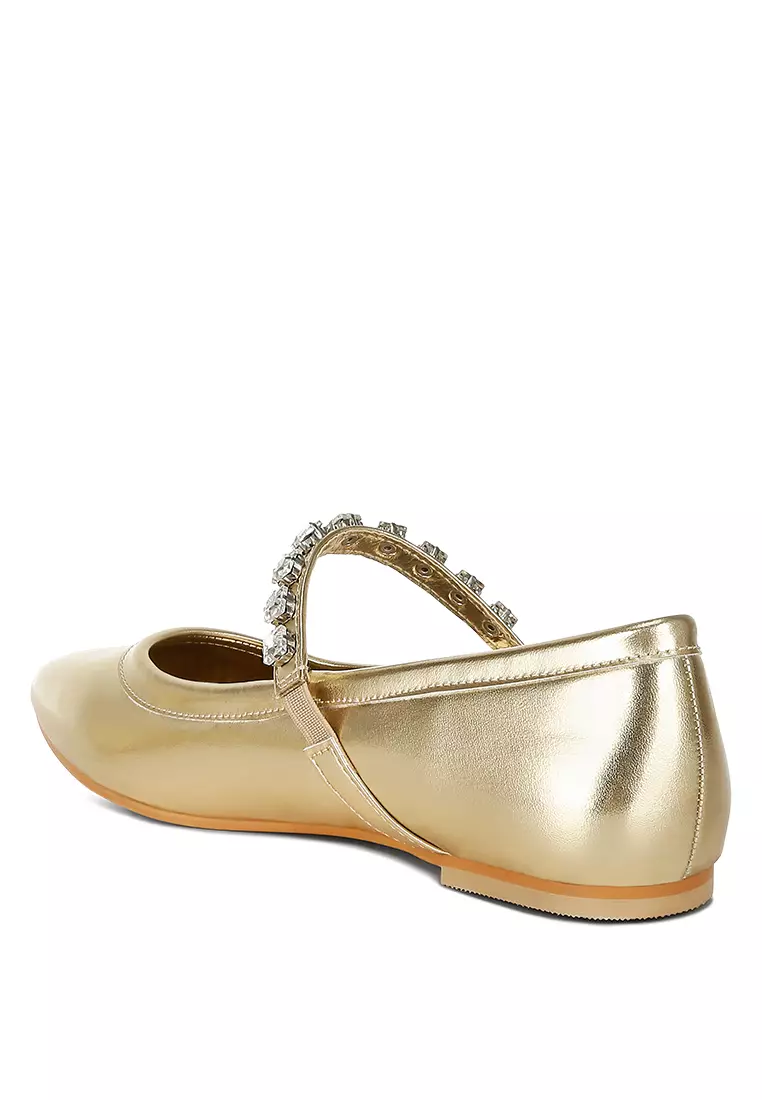 Metallic Mary Jane Ballerinas in Gold