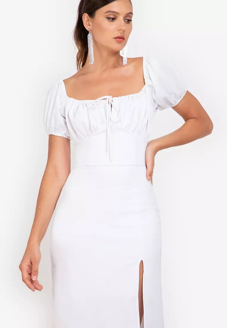 Elysia Puff-Sleeved Midi Dress