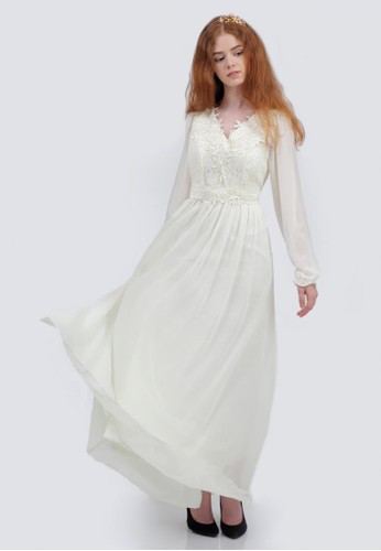 Darisse Brocade Long Dress in White