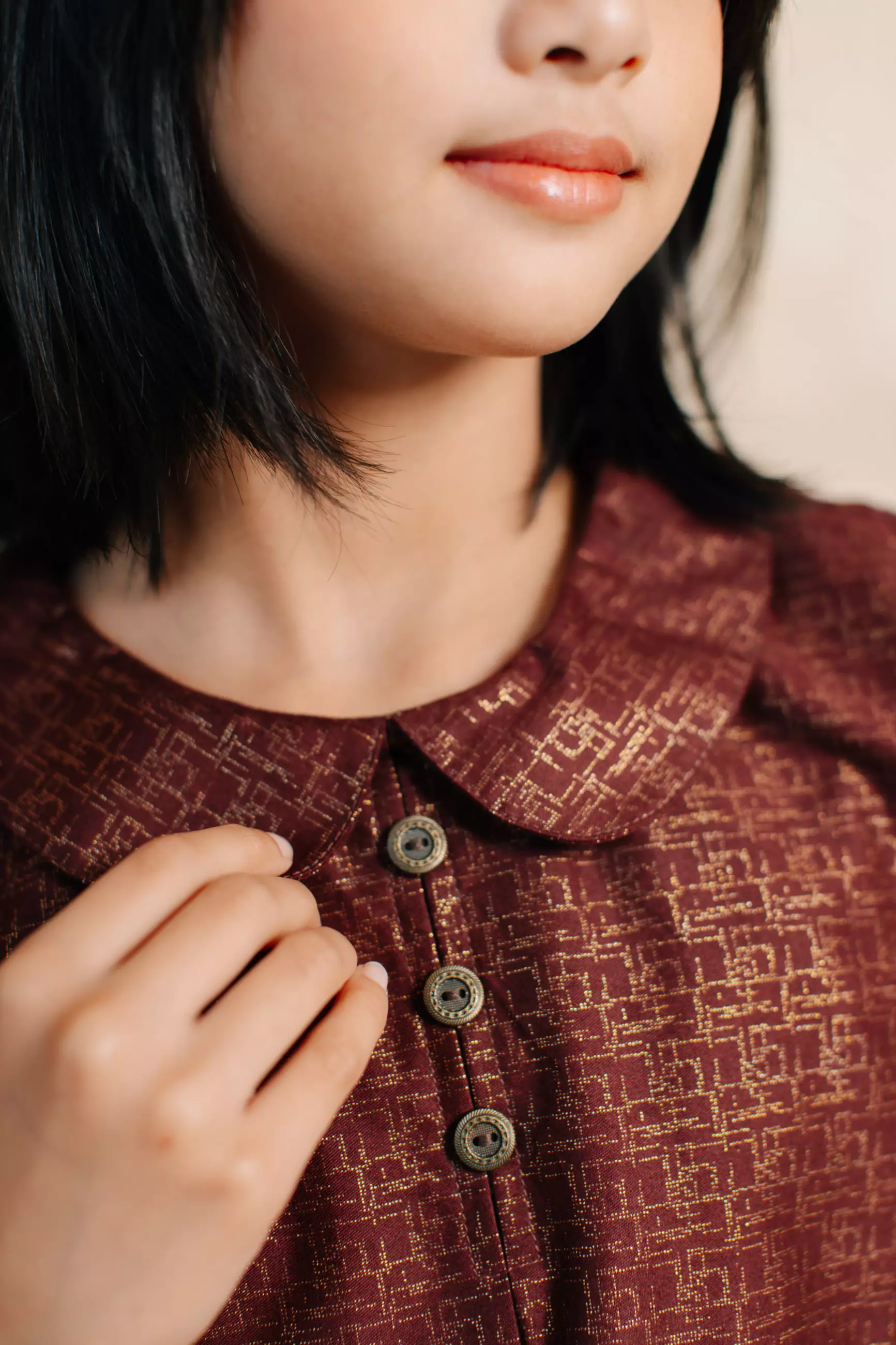 Adyatma Adhiwangsa Maroon Dress Batik Anak Wanita Lengan Pendek Katun Foil