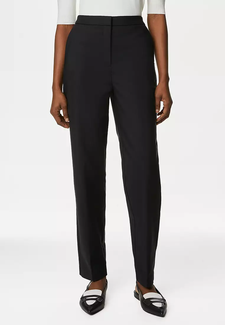 Cotton Blend Slim Fit Ankle Grazer Trousers