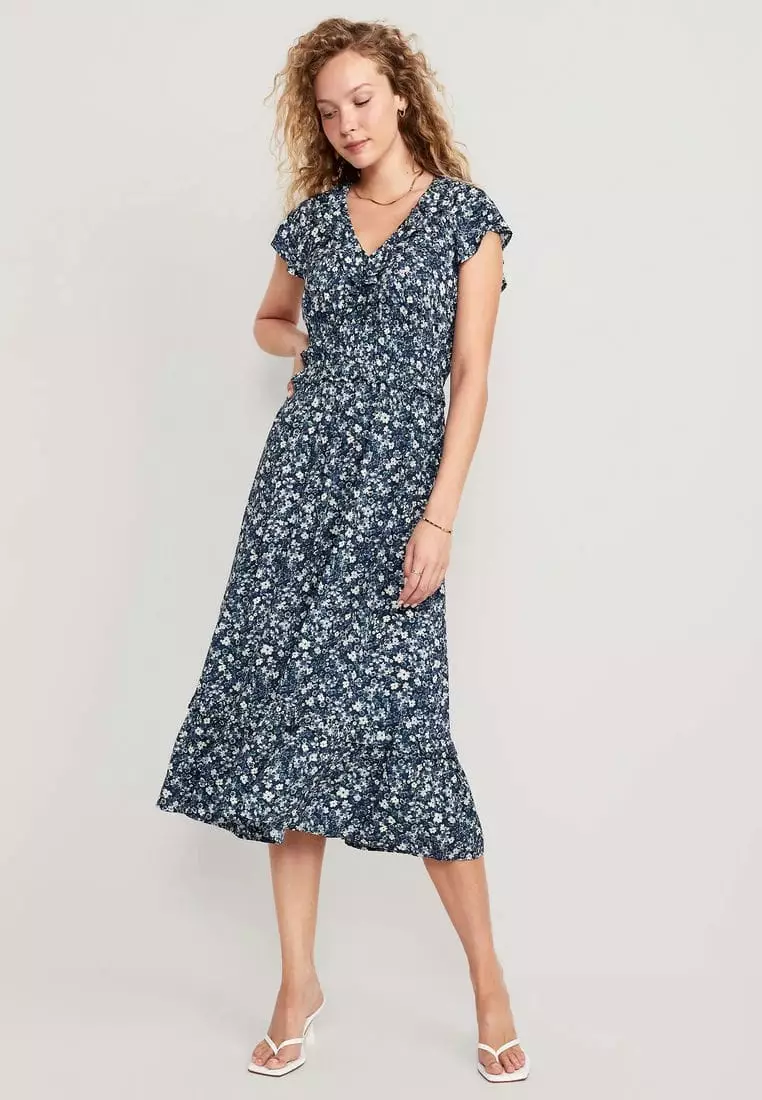 Buy Old Navy Waist-Defined Flutter-Sleeve Floral Midi Dress for