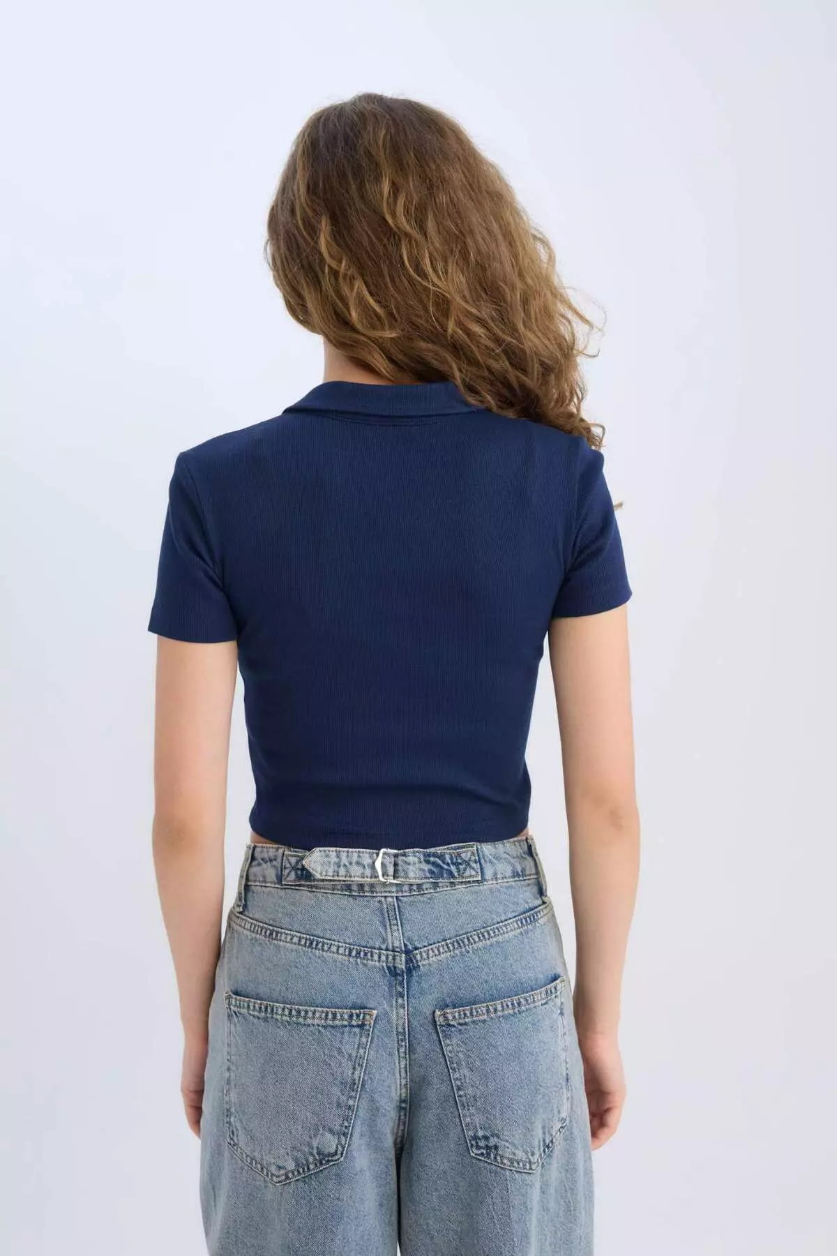 Fitted Polo Neck Basic Plain Ribbed Camisole Short Sleeve T-Shirt A0379Ax25Sm