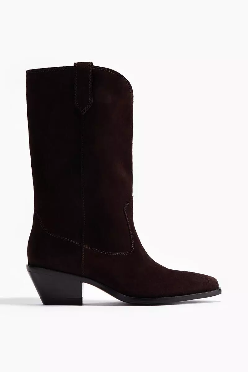 Calf-high suede cowboy boots