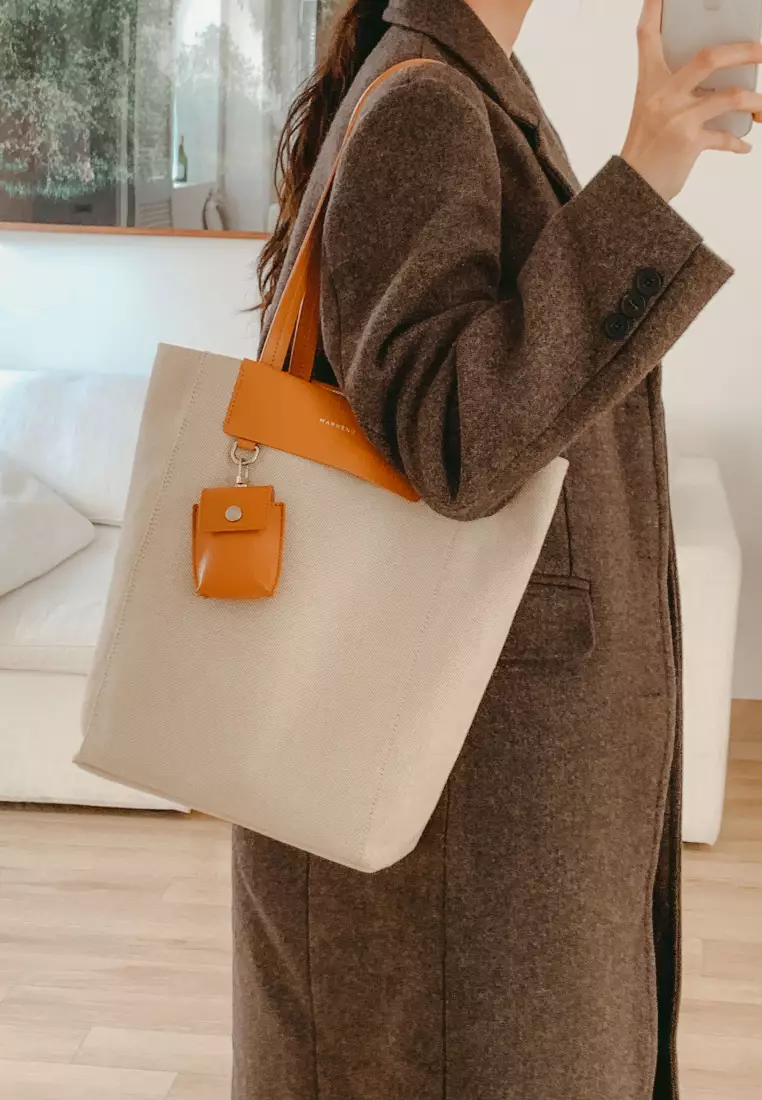 WHEAT Canvas Vegan Leather Crossbody Bag Camel