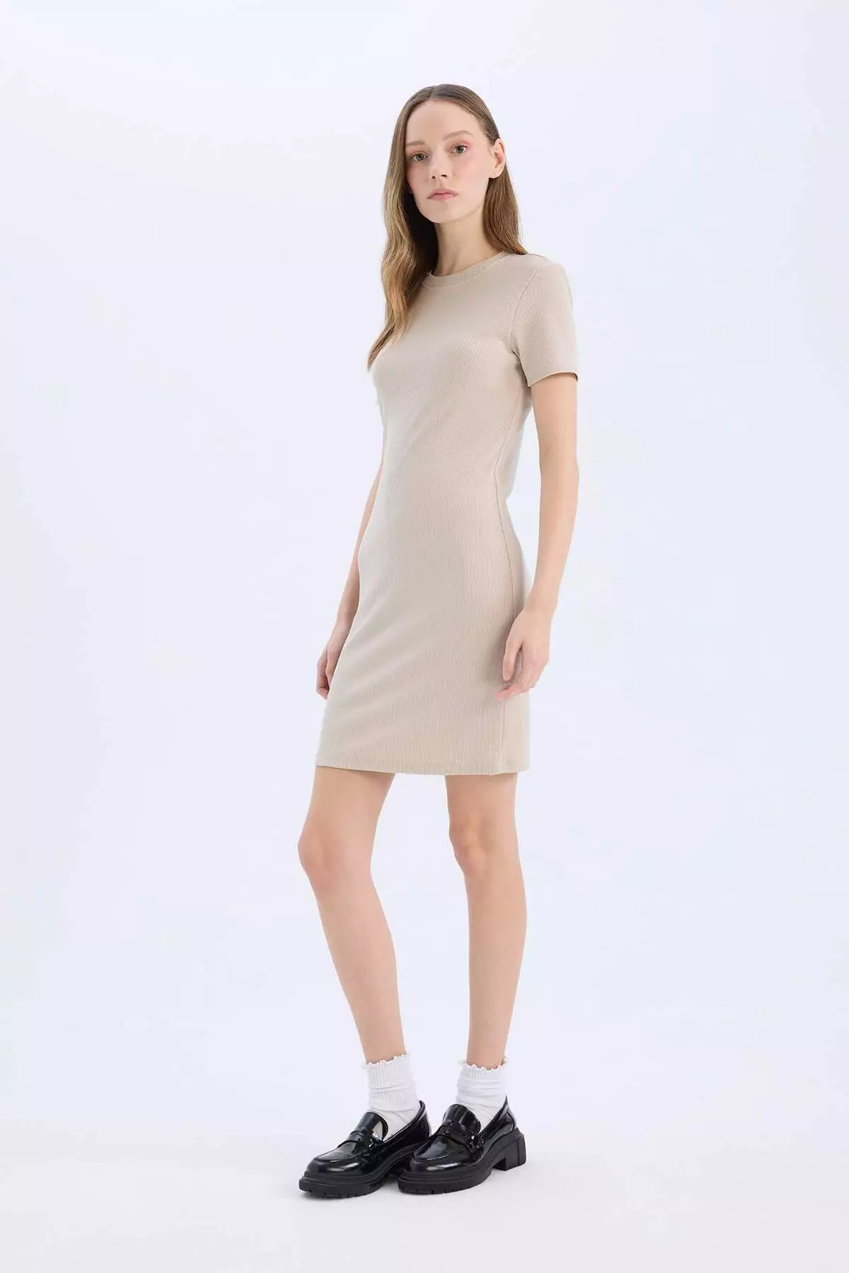 Ribbed Bodycon Mini Dress - Crew Neck, Short Sleeve E7231Ax25Sp