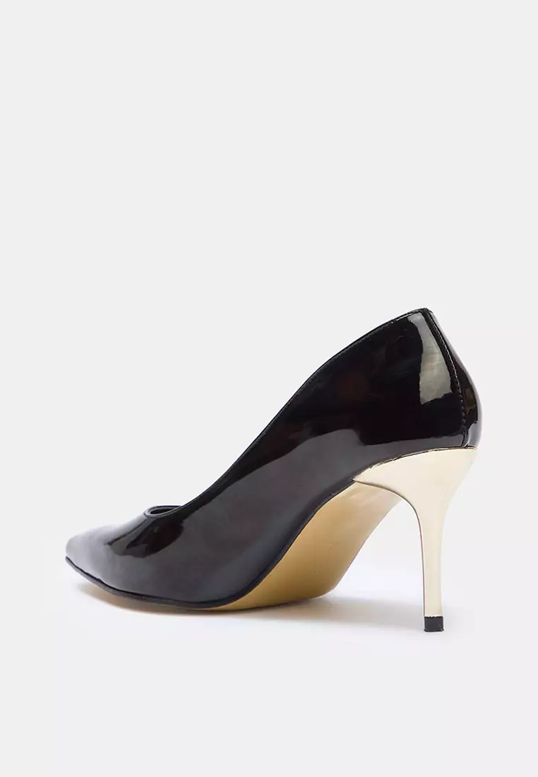 Patent Leather Pointed Toe Thin Gold Heeled Shoes