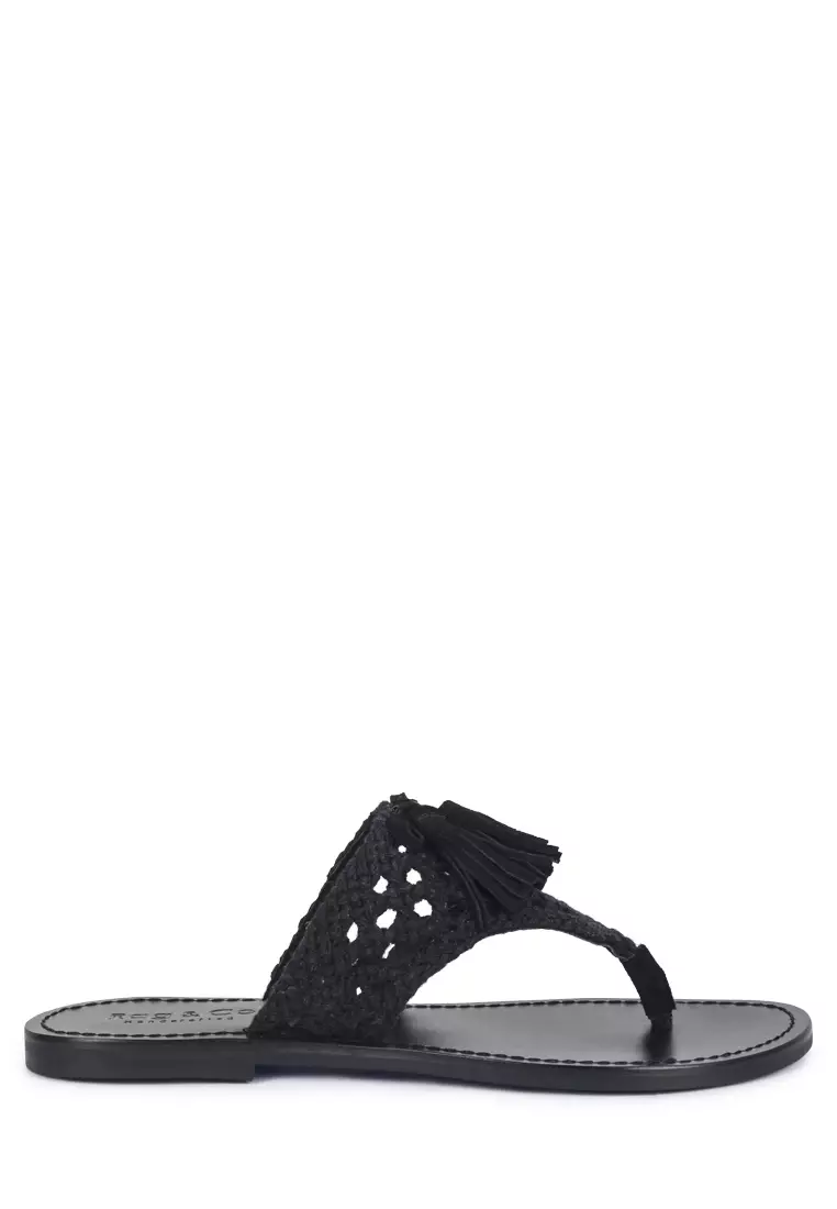 Discount on Rag & Co.  shoes - SKU: Handwoven Natural Cotton Black Suede Tassel Thong Flats