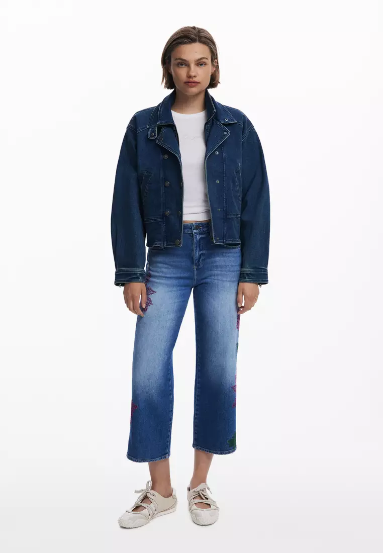 Embroidered culotte jeans