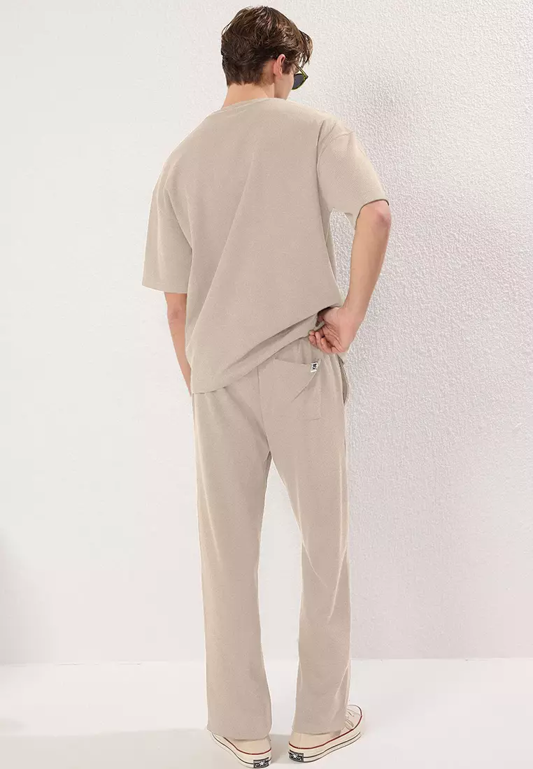 Beige Oversize/Wide Cut Textured Tracksuit Set Tmnss25Em00010