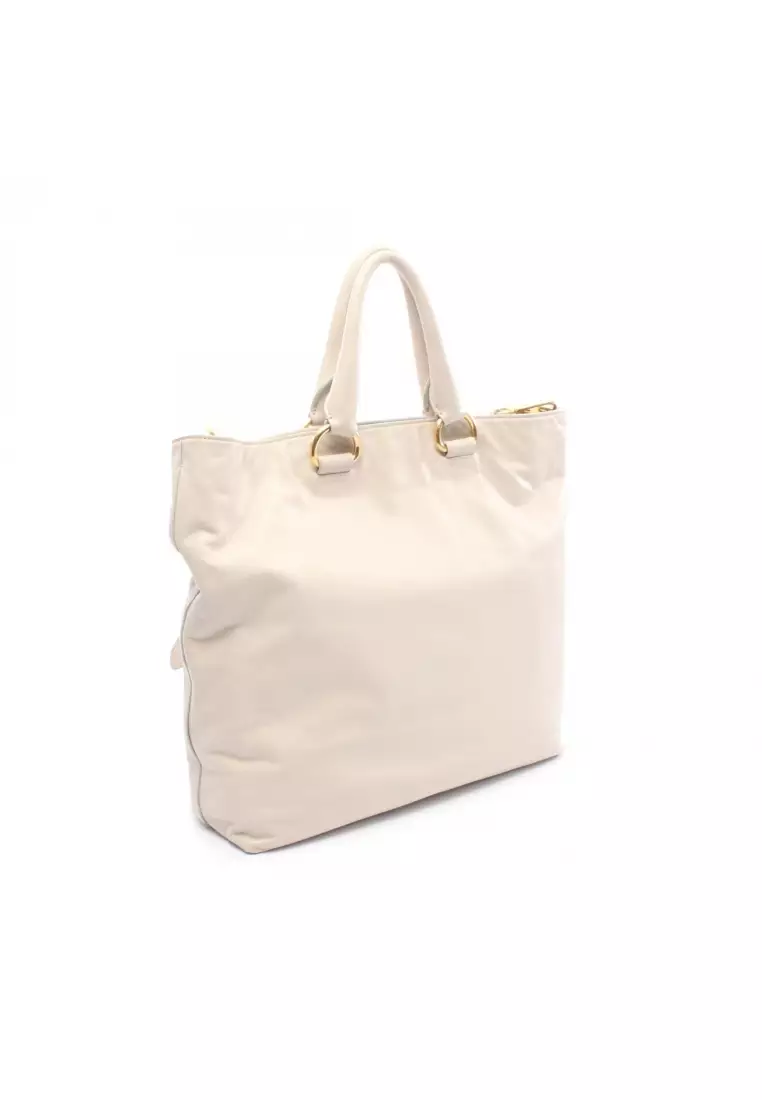 Pre-Loved Prada VIT.DAINO Handbag tote bag leather ivory 2WAY