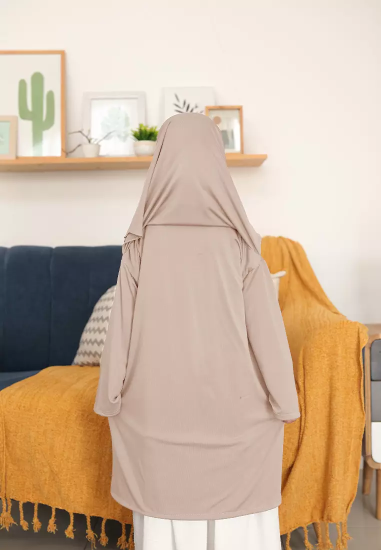 Alifa Bergo Anak | Hijab Instan Anak | Kerudung Instan | Cardigan Outer  - Choco Almond