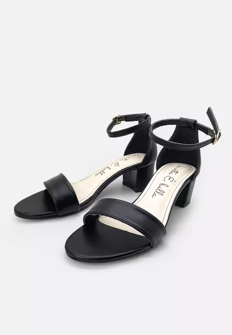 Chloe Ankle Strap Block Heels Wanita Vegan Leather