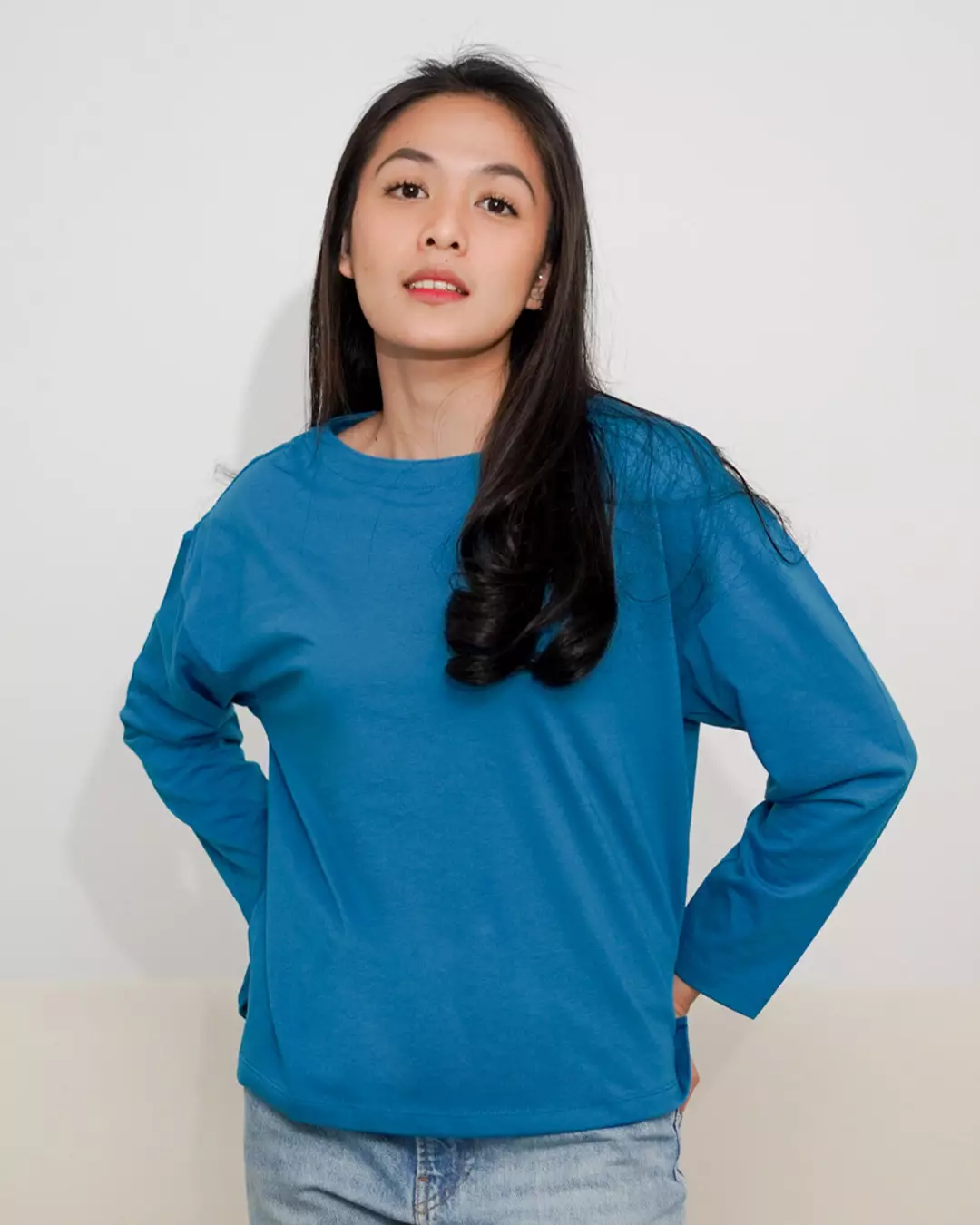 Matsuda Kaos Oversize Polos Wanita Lengan Panjang T Shirt Olive