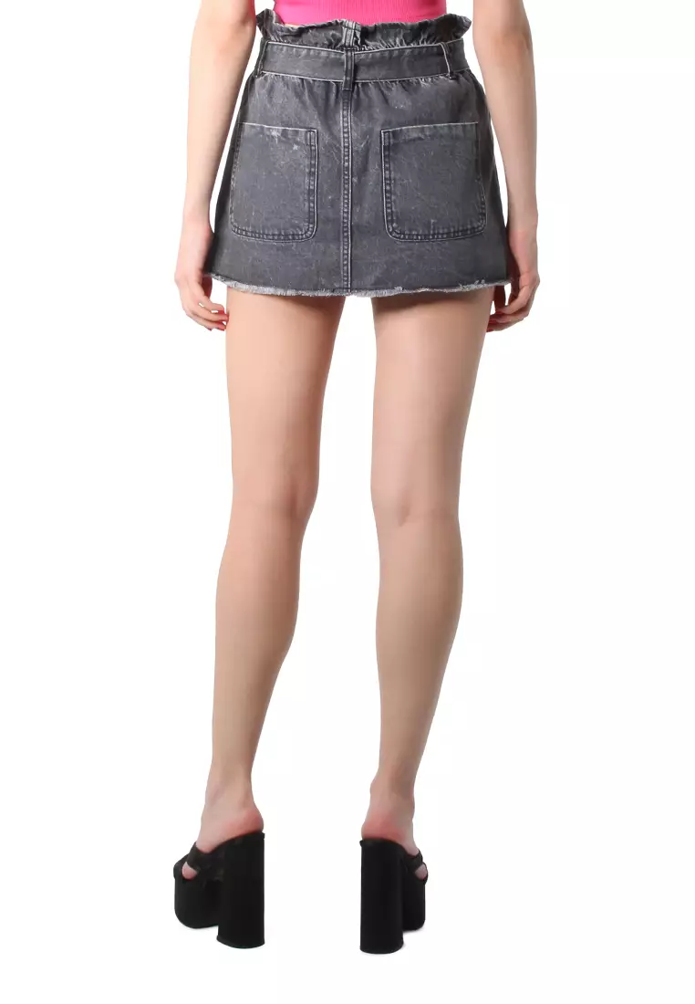 Light Grey Paperbag Denim Mini Skirt