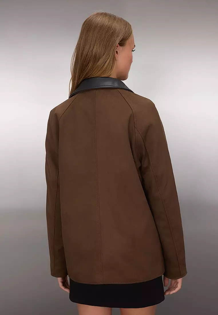 Faux Leather Detailed Suede Jacket