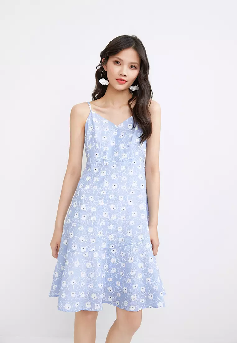 Textured Floral Spaghetti Strap Dress