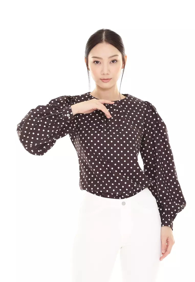 Christina Polka Dot Blouse in Black