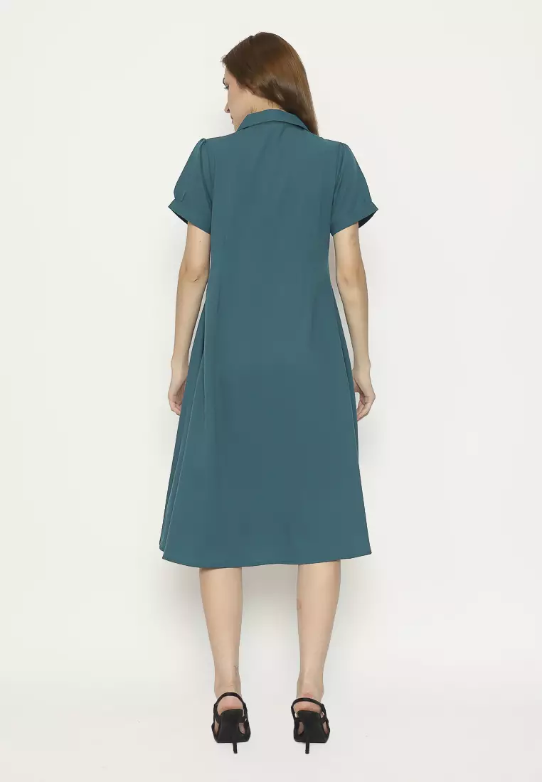 Urban Exchange Verita Teal Green Dress - Midi Dress Gaun Wanita