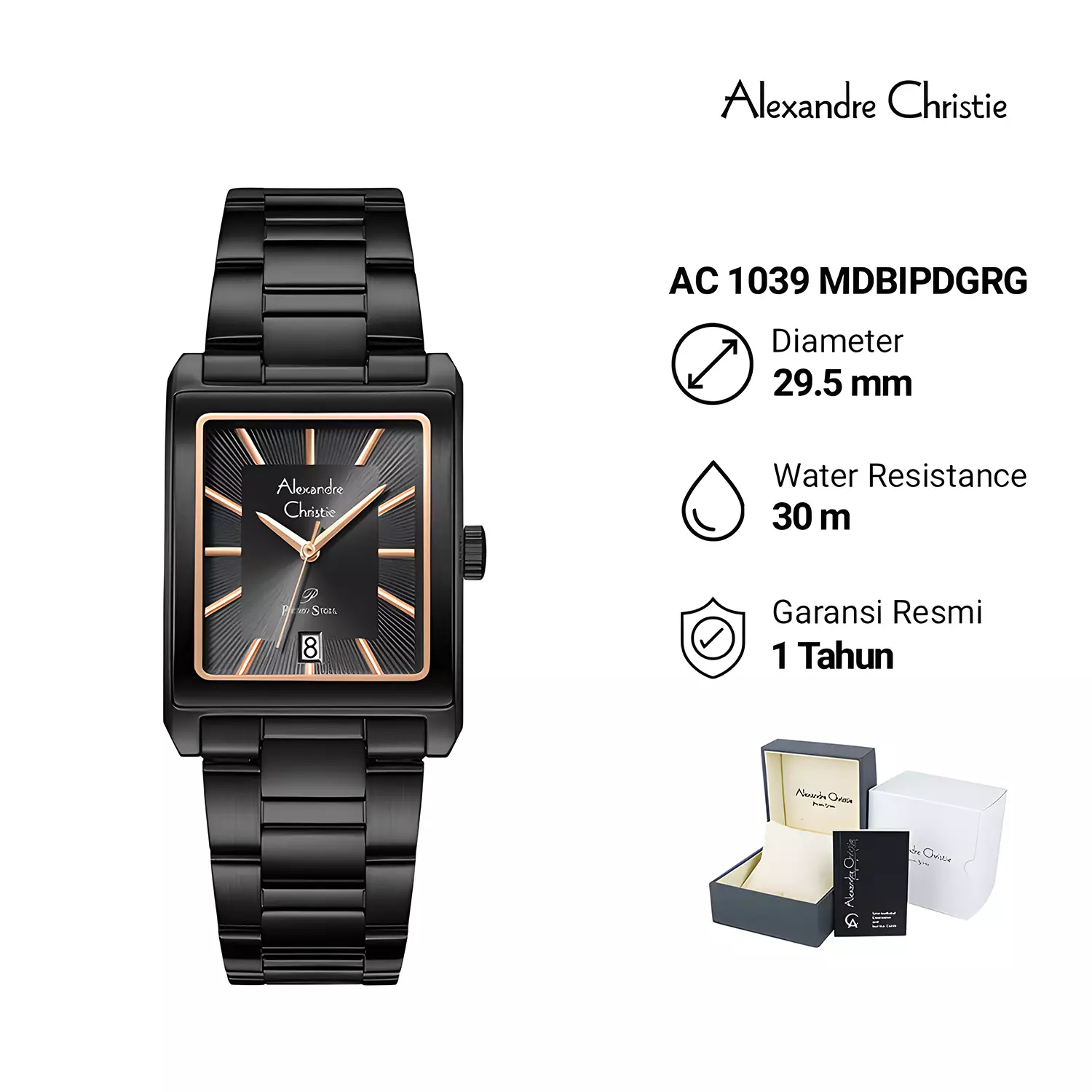 Alexandre Christie Primo Steel - Jam Tangan Analog Pria - Black Dial - All Black Stainless Steel - 1039 MDBIPDGRG