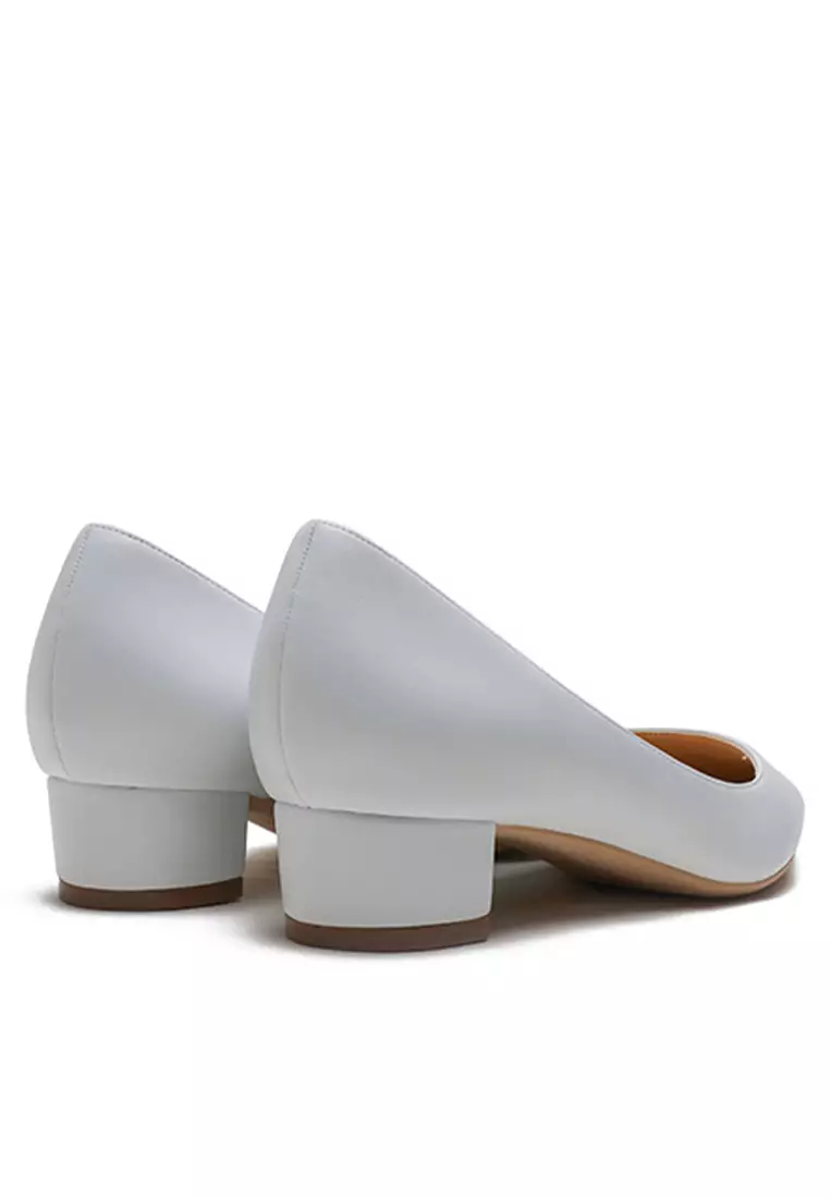 White low block hot sale heel shoes