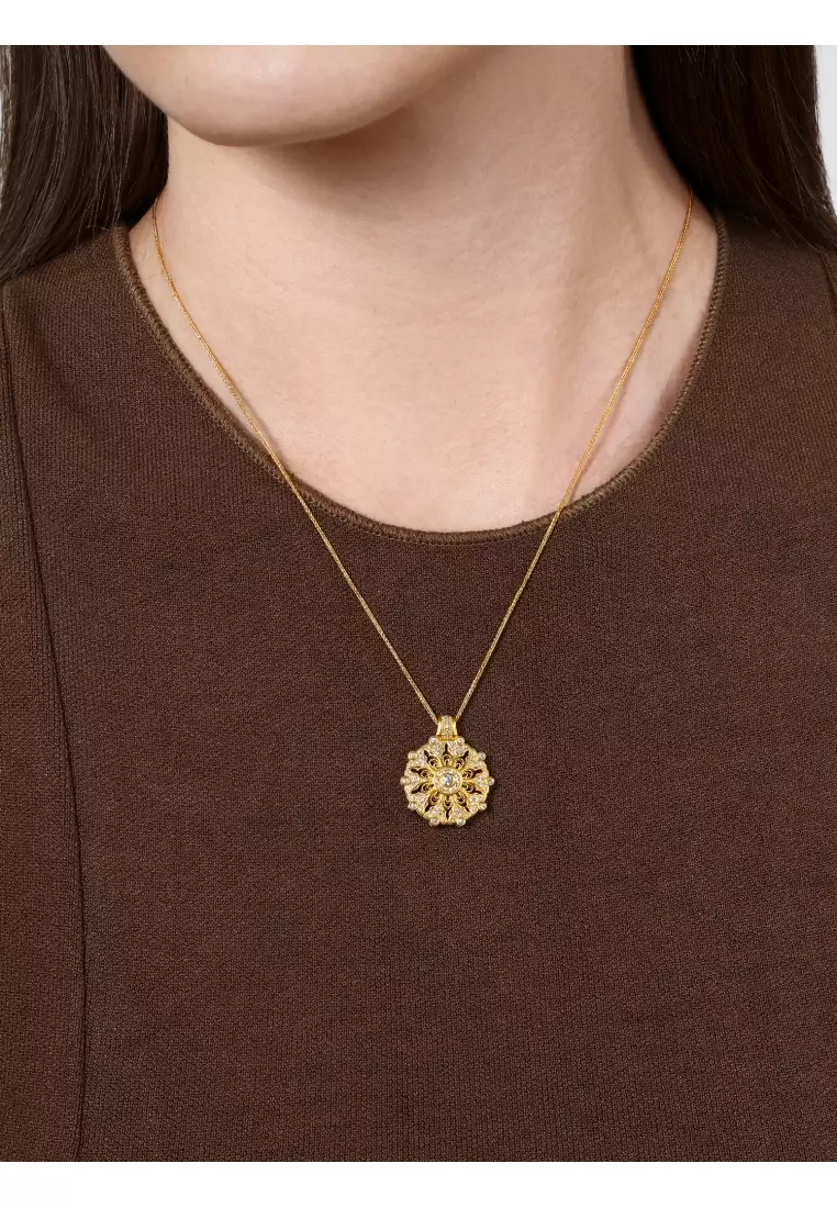 999.9 24K Solid Gold Cultural Blessings Diamond Mandala Necklace for Women 95564N