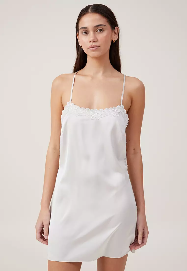 White satin deals lace dress