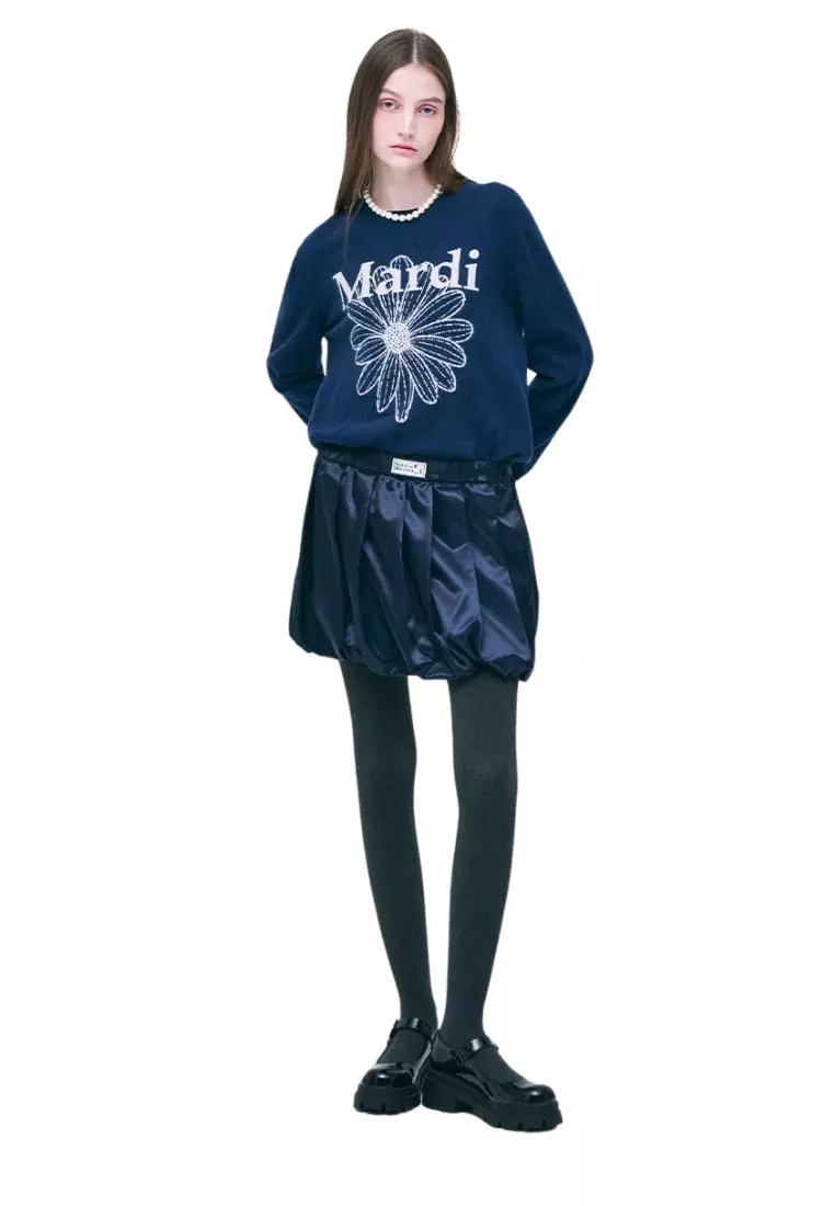 Cashmere Crew Neck Flowermardi - Navy Ivory