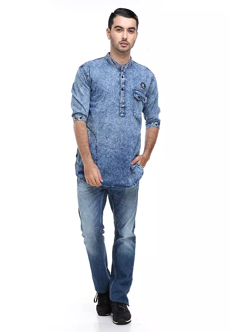 Dwan Shirt Kemeja Jeans Sandwash Pria Kasual Lengan Panjang Material Denim ORIGINAL - Sandwash Blue