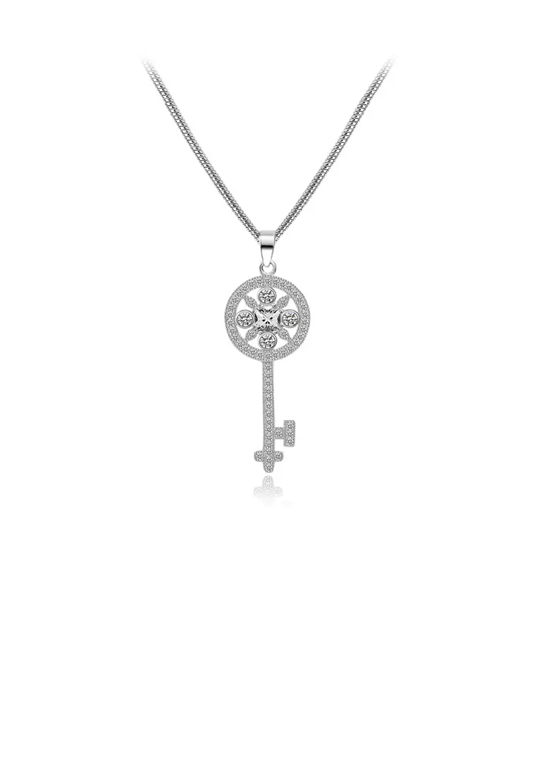 Fashion and Elegant Pattern Key Pendant with Cubic Zirconia and Necklace