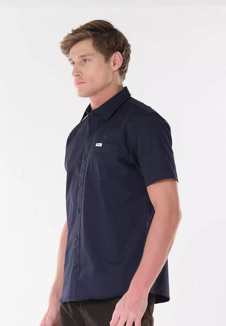 Button Down Short Sleeve Polo for Men in Navy Color