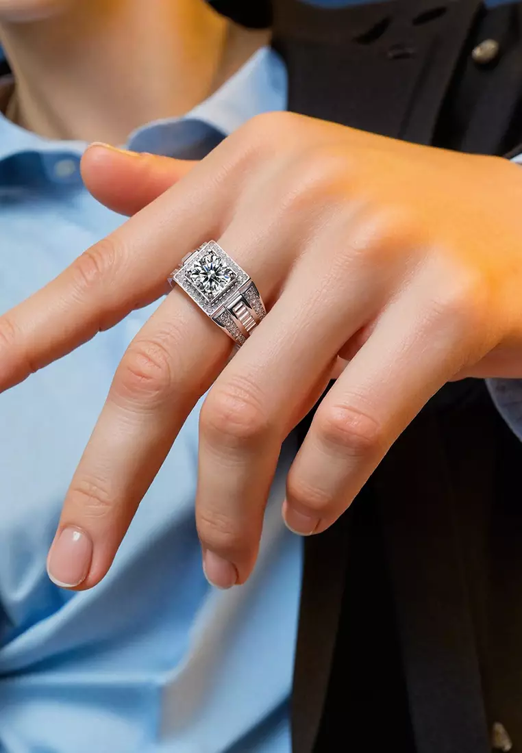 Cincin Pria Berlian Sertifikat GRA Adjustable Fashion Tunangan Cincin Cowok Rings