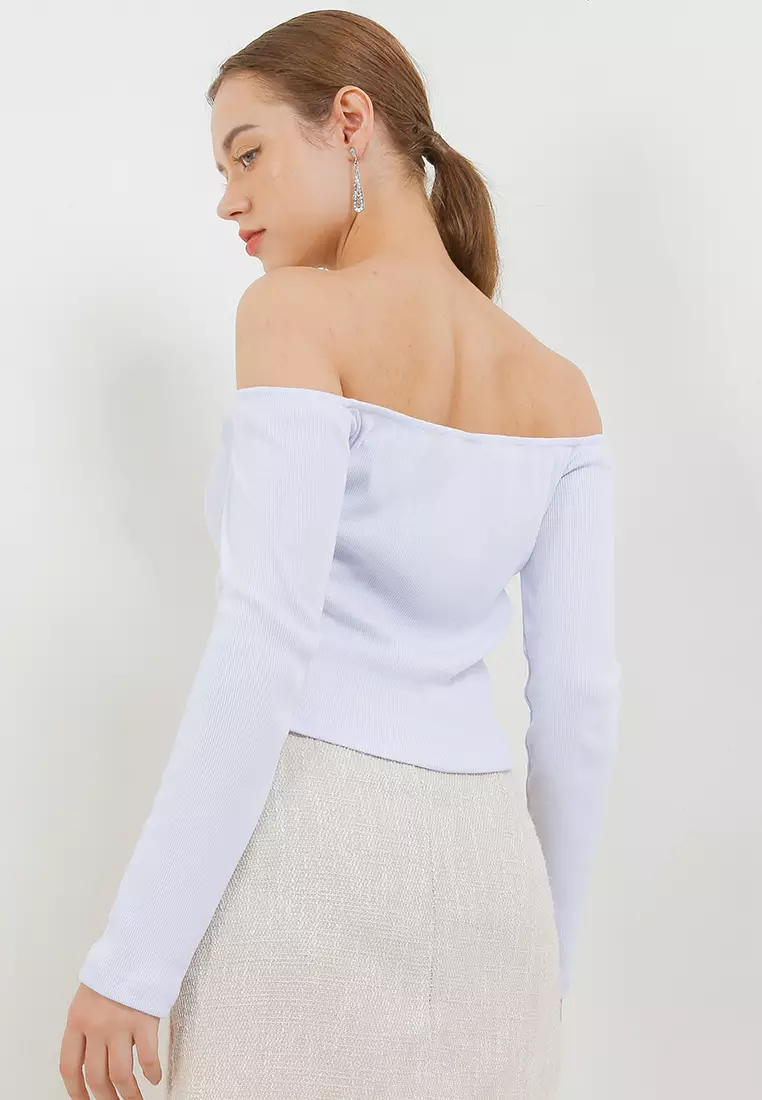 Rib Knit Off-Shoulder Crop Top
