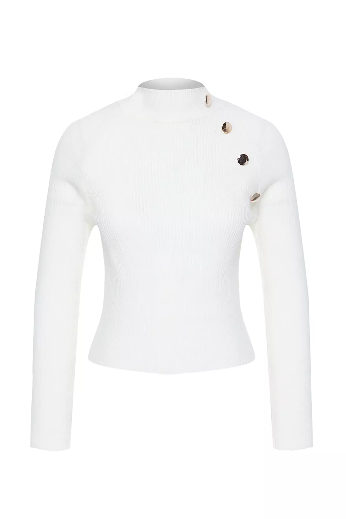 Ecru Button Detailed Thin Knit Sweater TWOAW25KZ00069