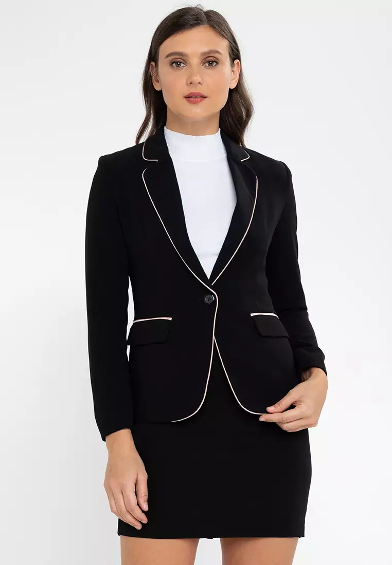 Contrast Piping Suit Blazer