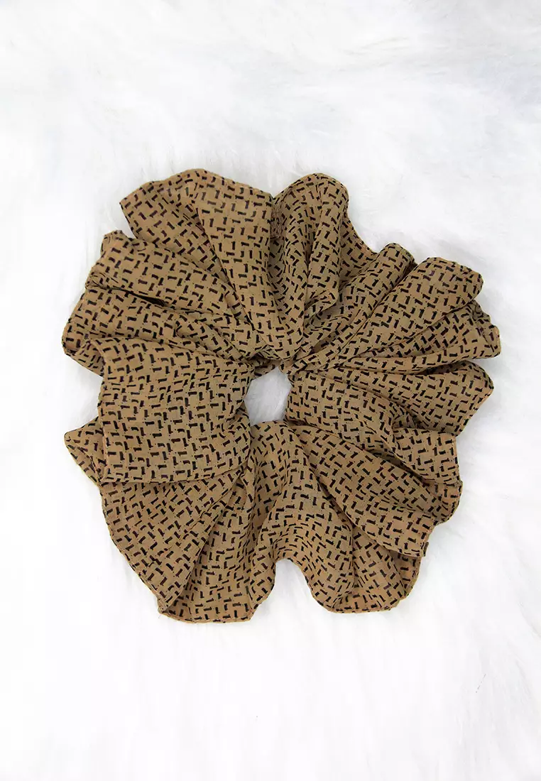 SCRUNCHIE MEDIUM PREMIUM EARTH CHIFFON IKAT RAMBUT