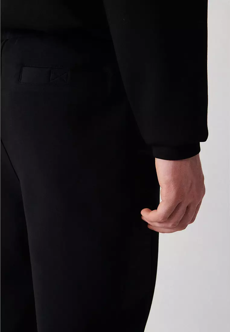 Men's Black Interlock Fabric Leg Printed Sweatpants A32Y3457