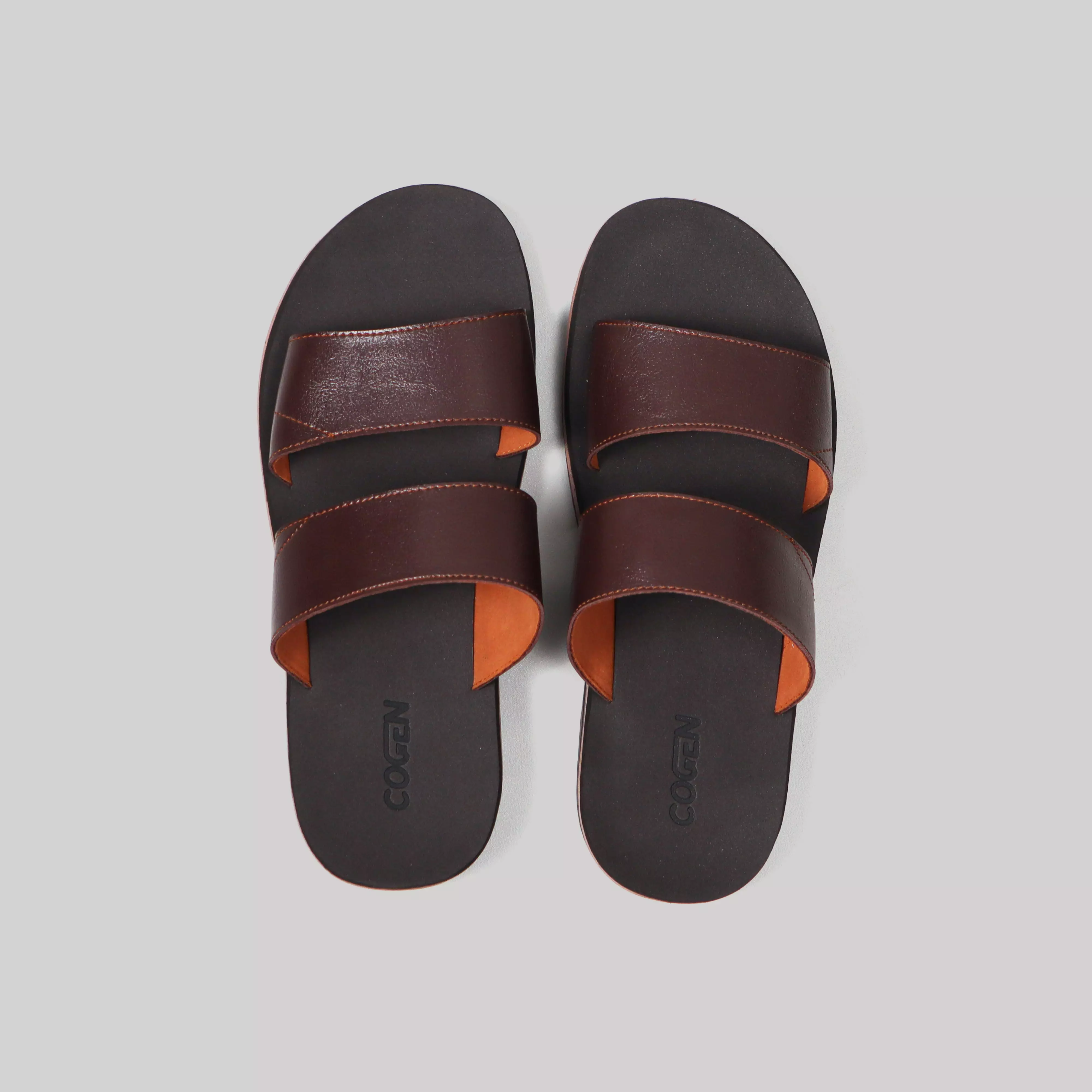 Sendal Pria Kulit Cogen Dua Ban 2 Original Leather Sandal Kokop Marino - Brown